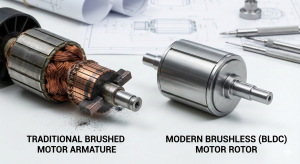 Comparison of traditional brushed fuel pump motor vs automotive brushless fuel pump motor for B2B distributors.