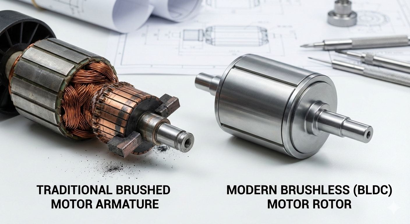 Comparison of traditional brushed fuel pump motor vs automotive brushless fuel pump motor for B2B distributors.